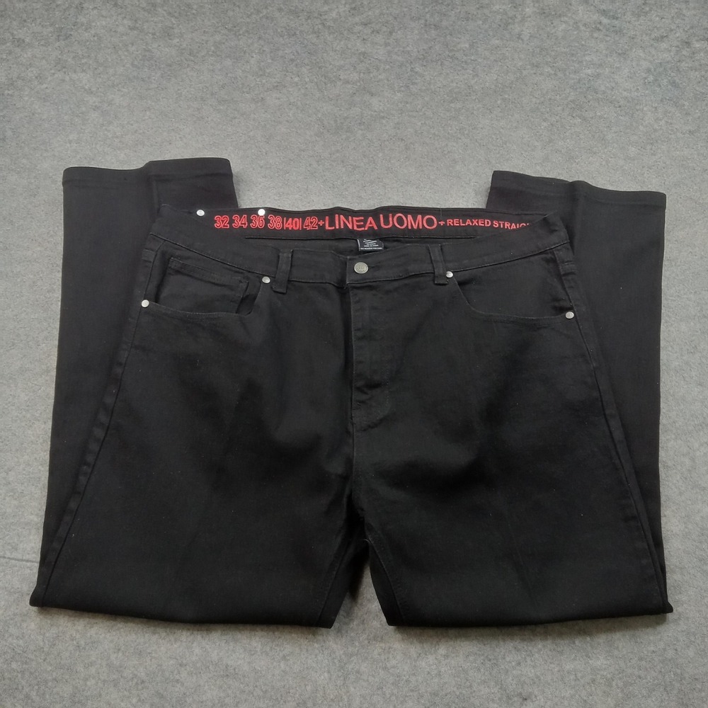 Linea Uomo‎ Jeans Mens 40x34 Black Relaxed Straight Stretch Denim Pants Casual